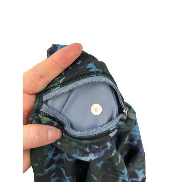 Lululemon Leggings Womens 6 Run Top Speed Crops Floral Backdrop Blue Running - Picture 4 of 4